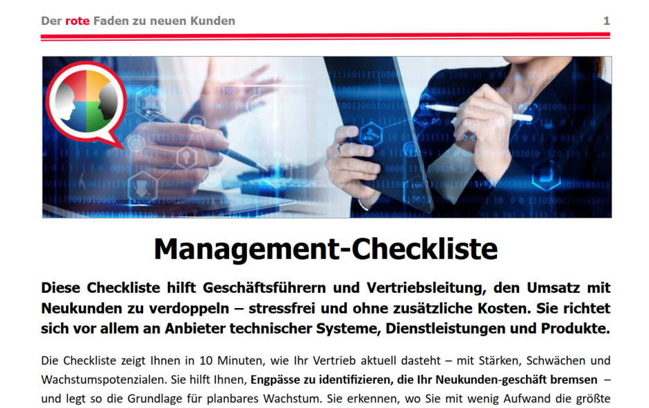 Management Checkliste: Nachhaltiges Umsatzwachstum durch Neukunden